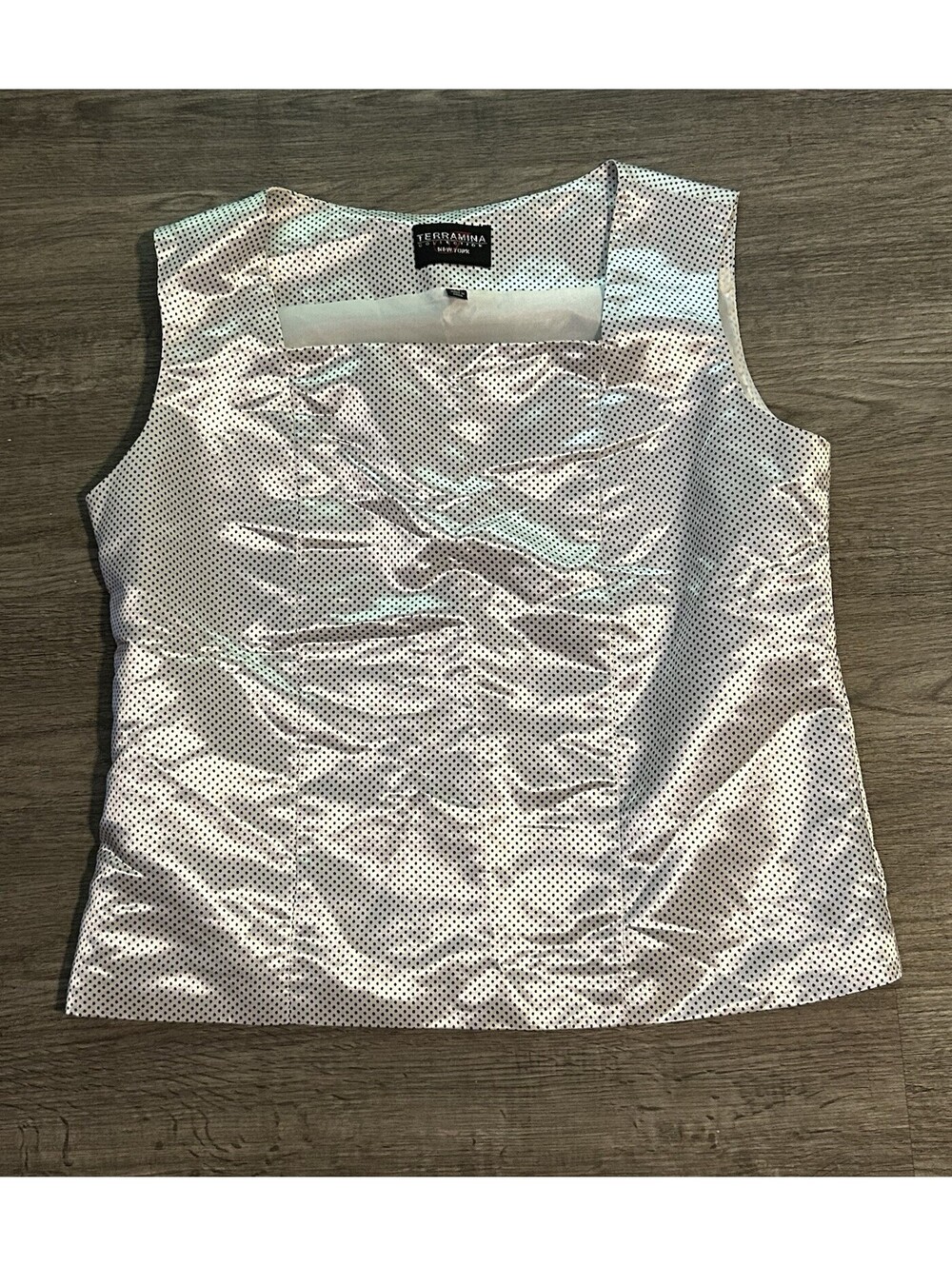 Terramina Top Womens 14 Black /White Satin Evening Cocktail Formal Sleeveless